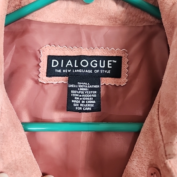 DIALOGUE RARE PINK 100% GENUINE LEATHER / SUEDE BLAZER FLOWERED JACKET SIZE S - Picture 4 of 8